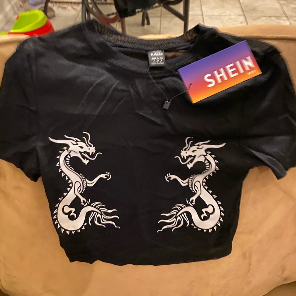 SHEIN sheer black crop top